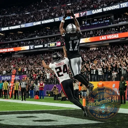 AJ terrel gettiing mossed for the game winning trouchdown in the superbowl