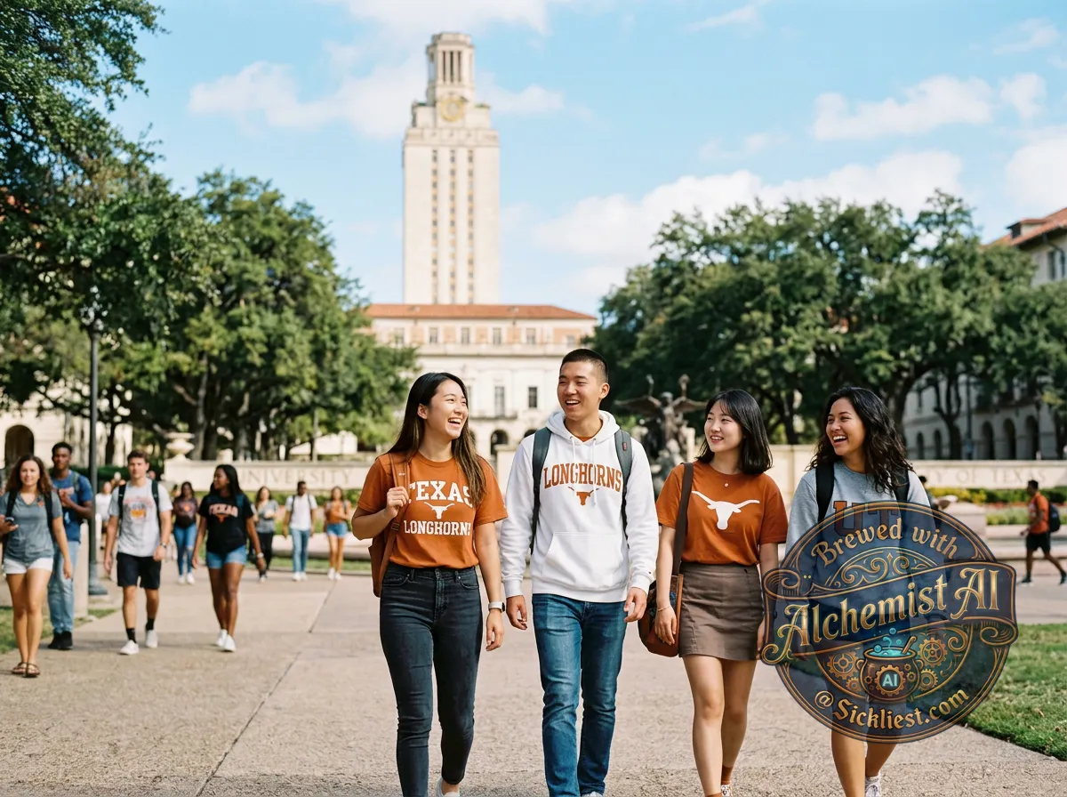make me a image of 4 asian people at ut austin