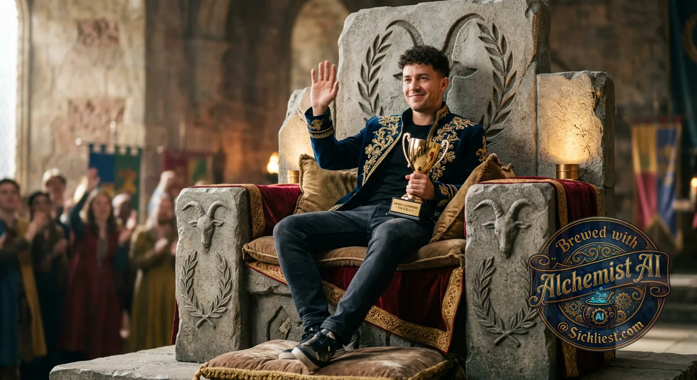 Derek guerrero being the goat on a throne '