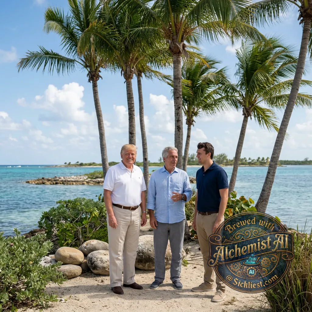 generate a picture of trump epstien and kirk on an oasis island