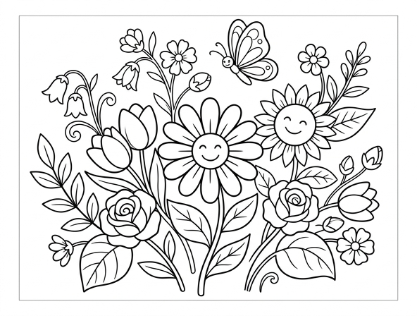 Floral coloring sheet for easy coloring.