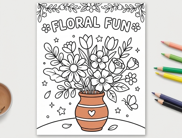 Floral coloring sheet for easy coloring.