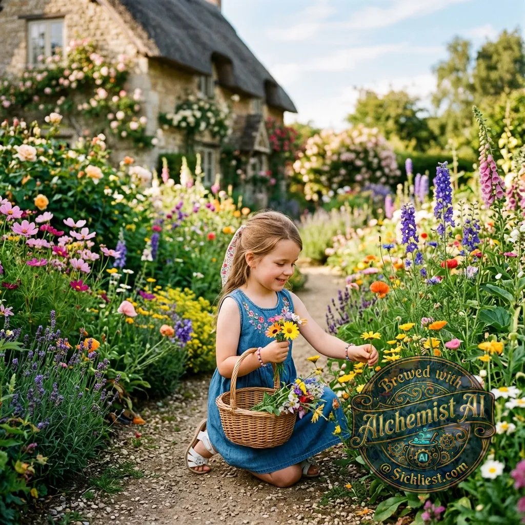 can you like make a girl pick flowers in a garden?