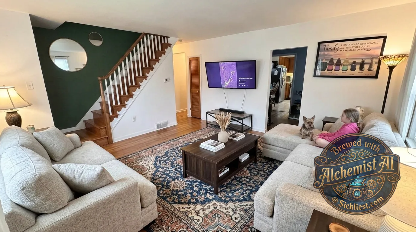 Help reimagine this room. It's a rental so no remodeling or paint.
The tourism play things won't be staying in here.
Prefer a sectional couch, but not certain it will fit. Need a living room rug.
Help arrange and decorate this oddly shaped living room up.