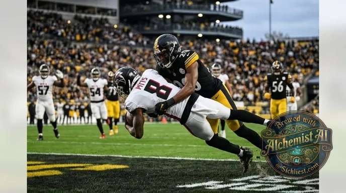 Kyle Pitts of the Falcons gets suplexed by Jalen Ramsey on the steelers