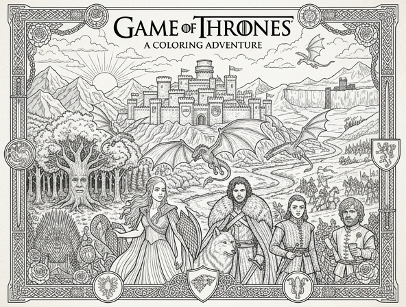 Game of thrones inspired coloring sheet.  (Art for coloring)