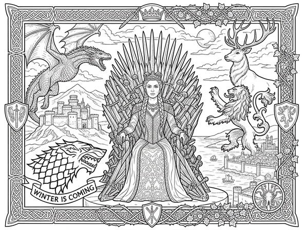 Game of thrones inspired coloring sheet.  (Art for coloring)