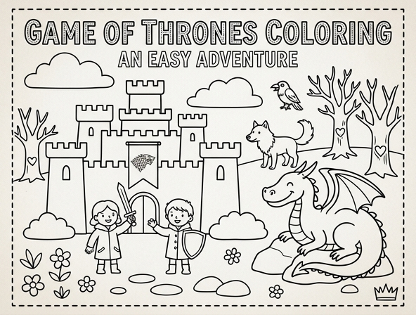 Game of Thrones inspired coloring sheet - easy. (Art for easy coloring)