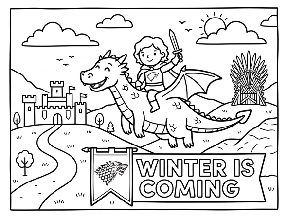 Game of Thrones inspired coloring sheet - easy. (Art for easy coloring)