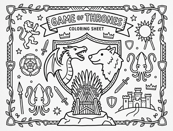 Game of Thrones inspired coloring sheet - easy. (Art for easy coloring)