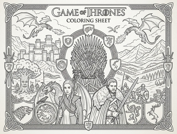 Game of thrones inspired coloring sheet.  (Art for coloring)