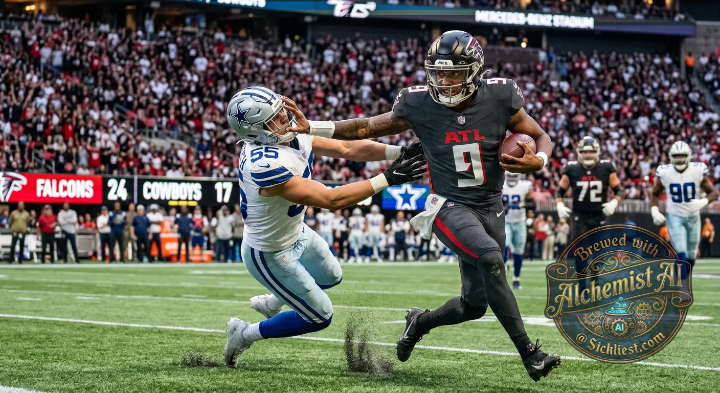 atlanta falcons qb michael penix jr stiffing arming a cowboys defender