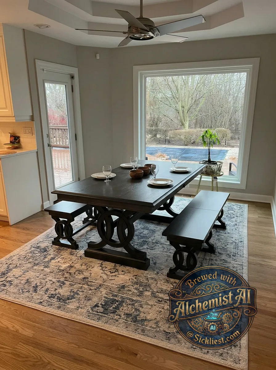 Put the dining room set from the last two photos in the dining room from the first two photos.