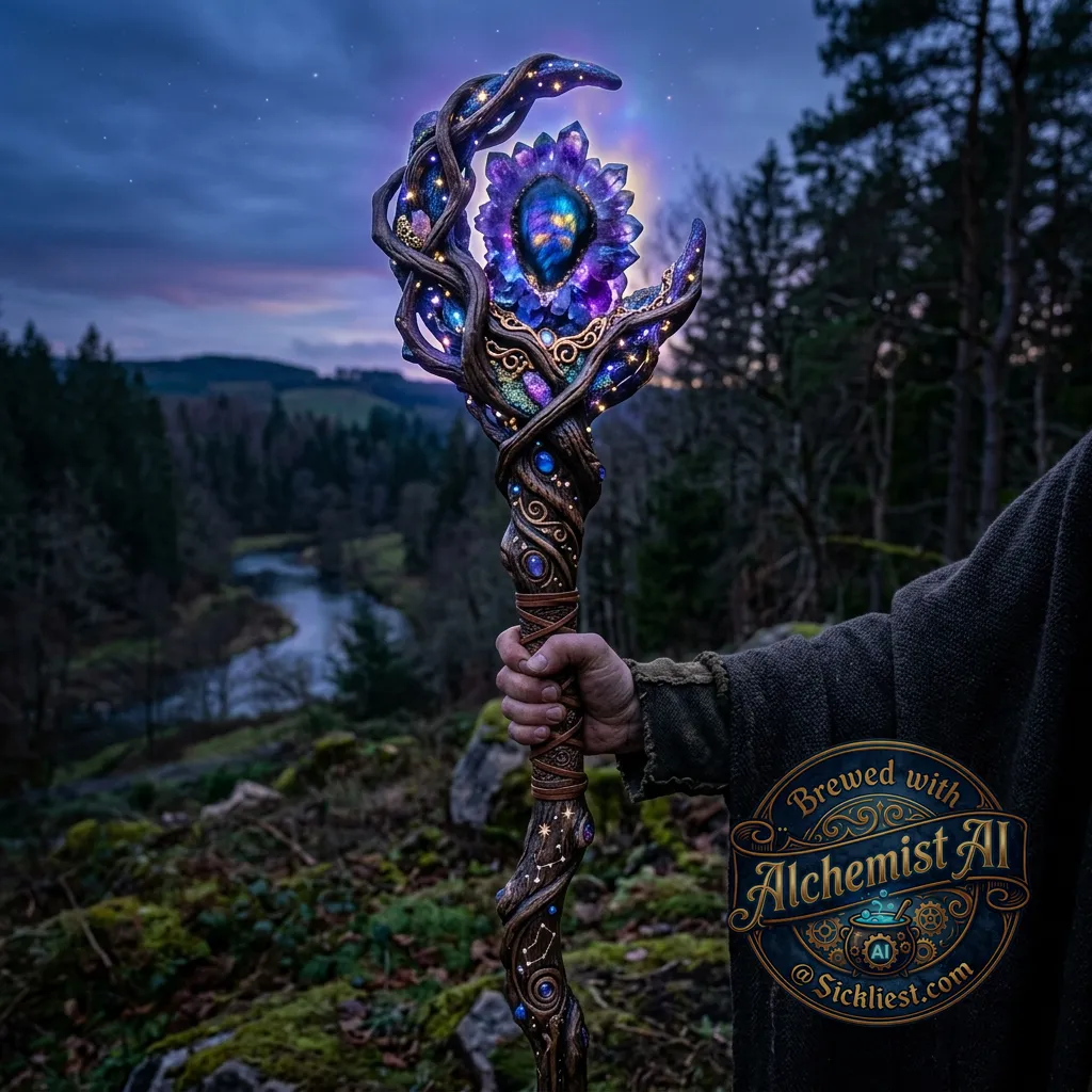 okay so basically i want like a staff it needs to be like a twilight kind of look but dont make it a moon shape