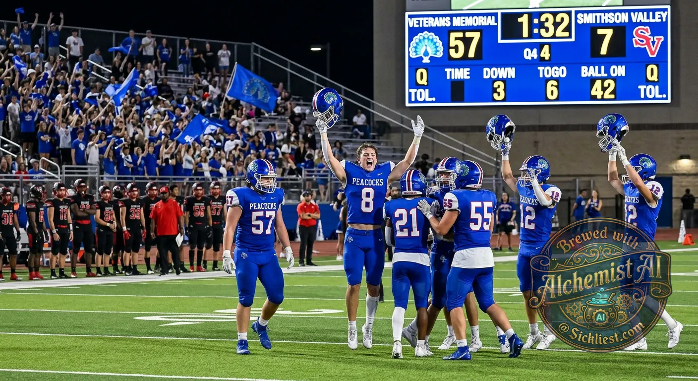 Veterans memorial highschool beating smithson valley by 50 points in football