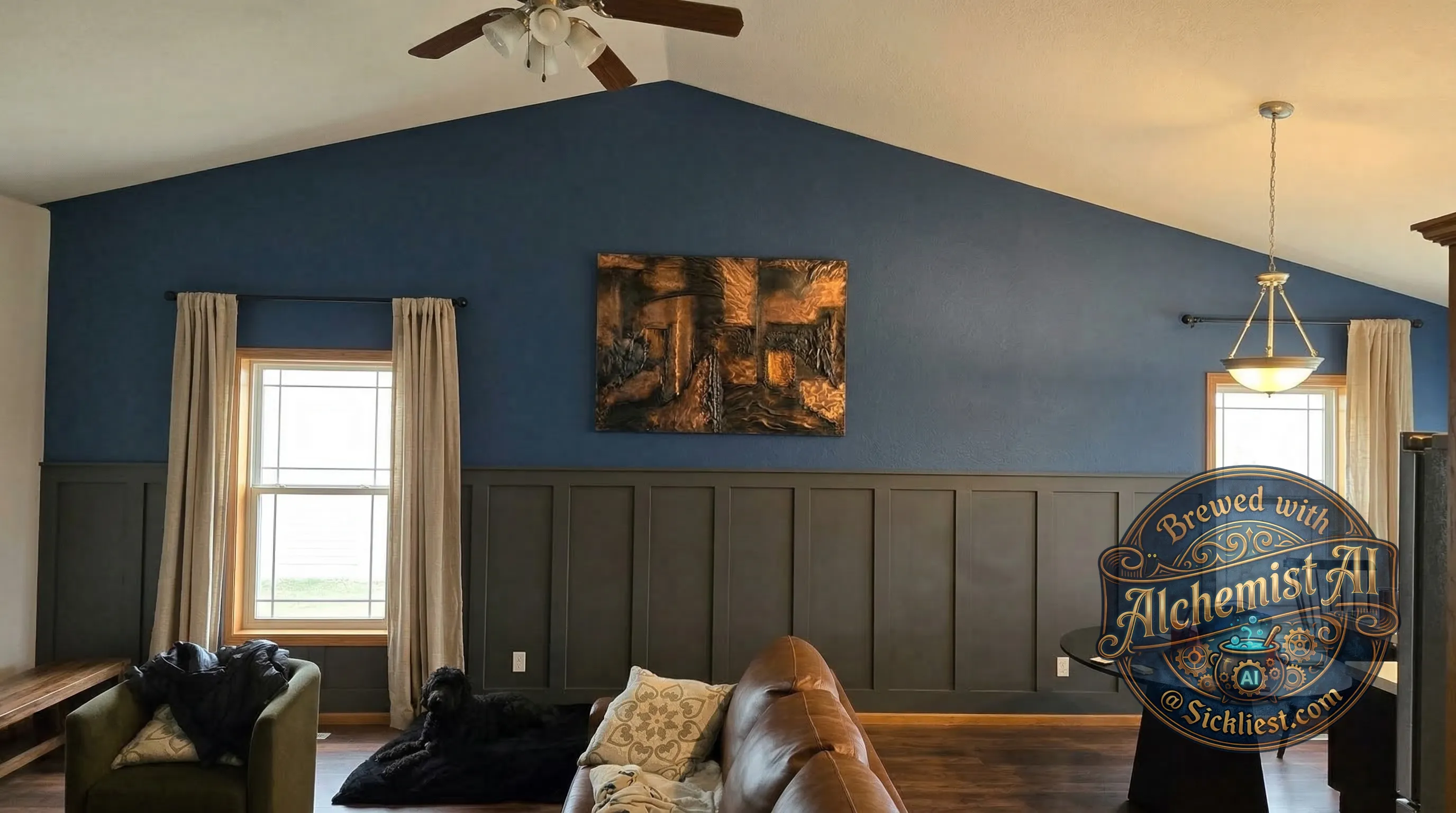 Help reimagine this massive wall in desperate need of a makeover. Could b board & batten / and wainscoting for the bottom third of the wall? Not sure what color(s) either! Colors need to coordinate with honey oak (see trim. Try to embrace the wood as is so don't have to paint/replace kitchen cabinets and trim throughout). Maybe curtains on the windows instead of shades? Be creative, and it's not necessary to follow the the ideas thrown out, just give an idea for a makeover.