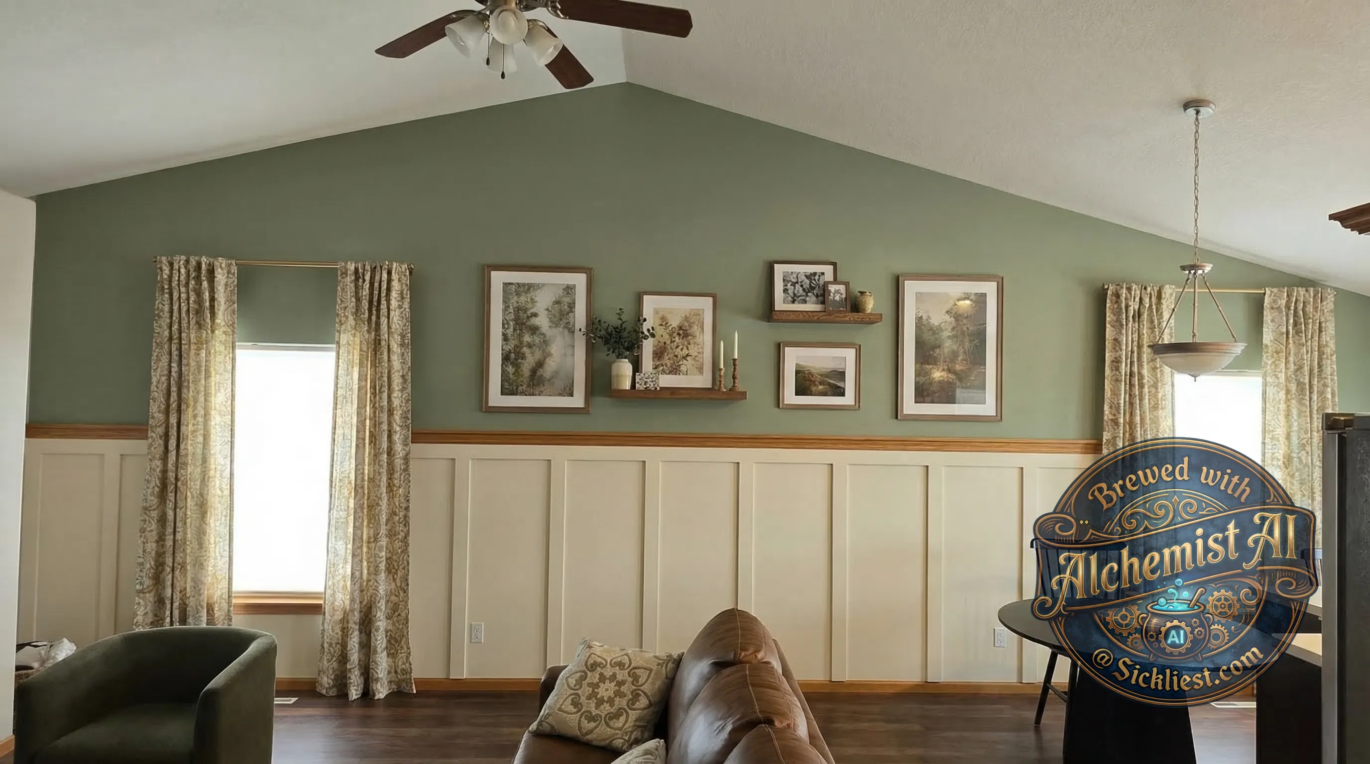 Help reimagine this massive wall in desperate need of a makeover. Could b board & batten / and wainscoting for the bottom third of the wall? Not sure what color(s) either! Colors need to coordinate with honey oak (see trim. Try to embrace the wood as is so don't have to paint/replace kitchen cabinets and trim throughout). Maybe curtains on the windows instead of shades? Be creative, and it's not necessary to follow the the ideas thrown out, just give an idea for a makeover.