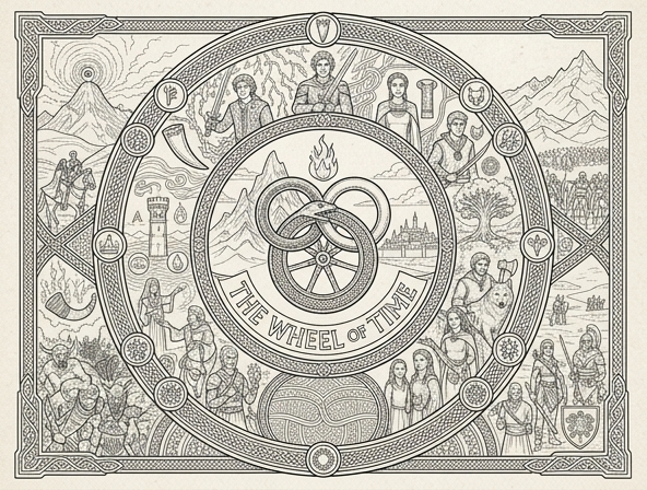 Wheel of Time inspired coloring sheet.  (Art for coloring)