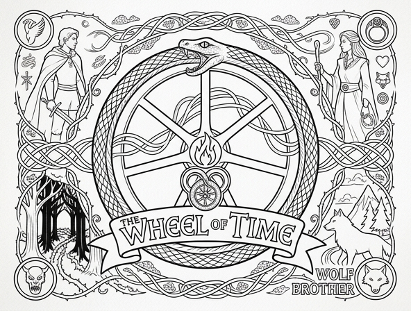 Wheel of Time inspired coloring sheet.  (Art for coloring)