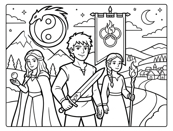 Wheel of Time inspired coloring sheet - easy. (Art for easy coloring)