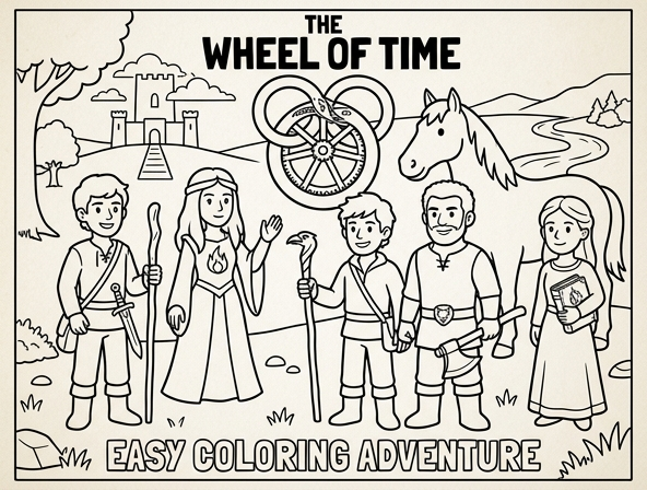 Wheel of Time inspired coloring sheet - easy. (Art for easy coloring)