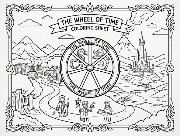 Wheel of Time inspired coloring sheet - easy. (Art for easy coloring)