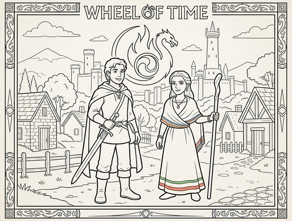 Wheel of Time inspired coloring sheet - easy. (Art for easy coloring)