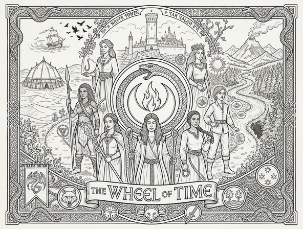 Wheel of Time inspired coloring sheet.  (Art for coloring)